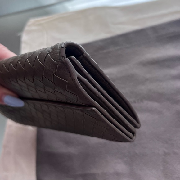 EUC Bottega Veneta Intrecciato Snap Long Leather Wallet Brown Grey Color - Picture 11 of 12